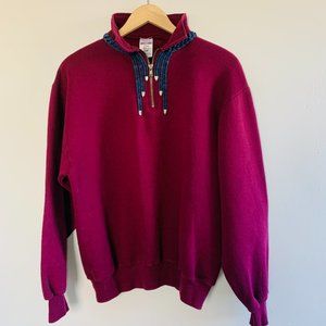 VINTAGE Denim Embellished Quarter Zip Sweatshirt